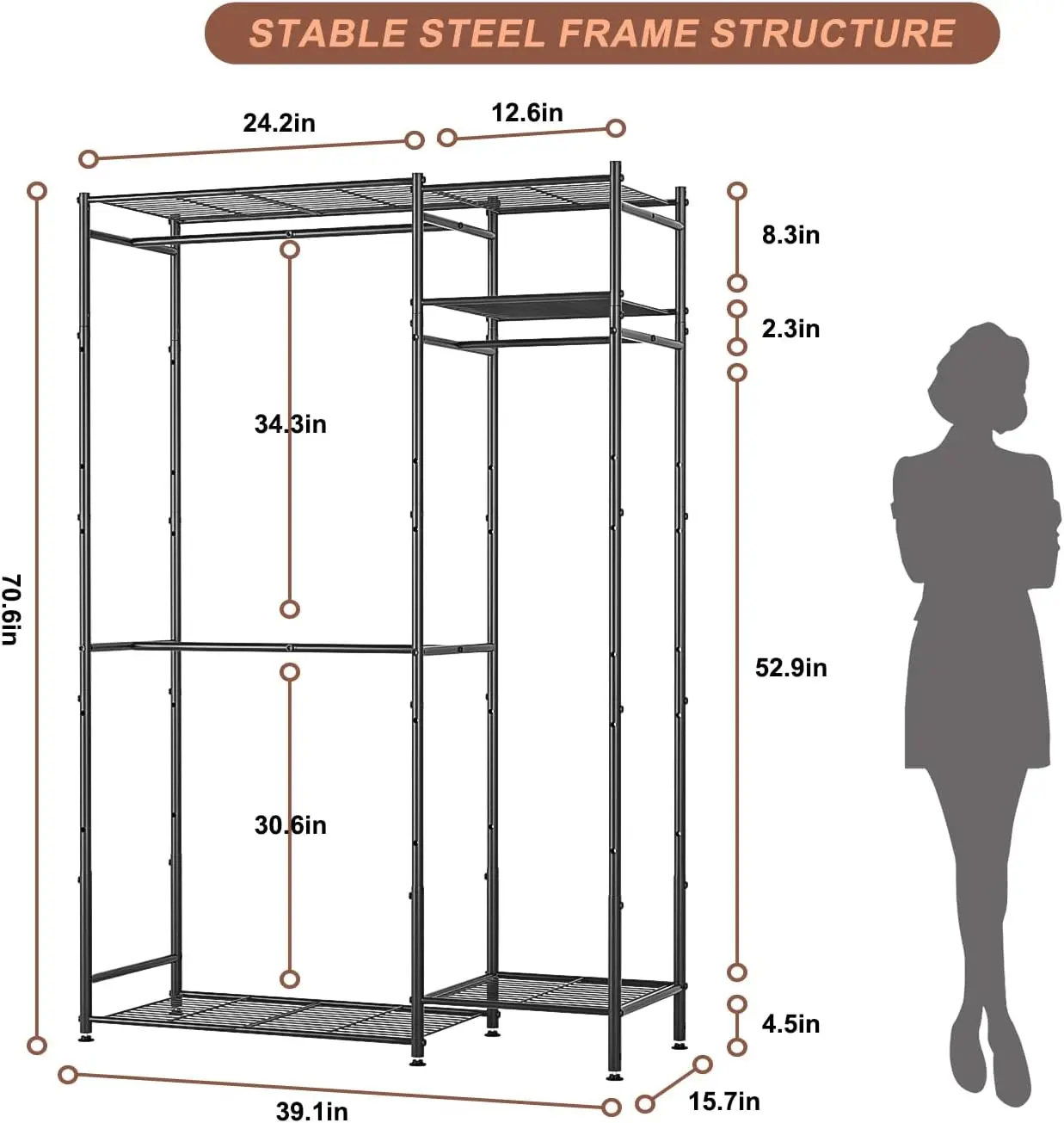 Portable Wardrobe Closet, Freestanding Clothing Racks for Hanging Clothes With 3 Hang Rods & 5 Shelves,Metal Clothes Rack Closet