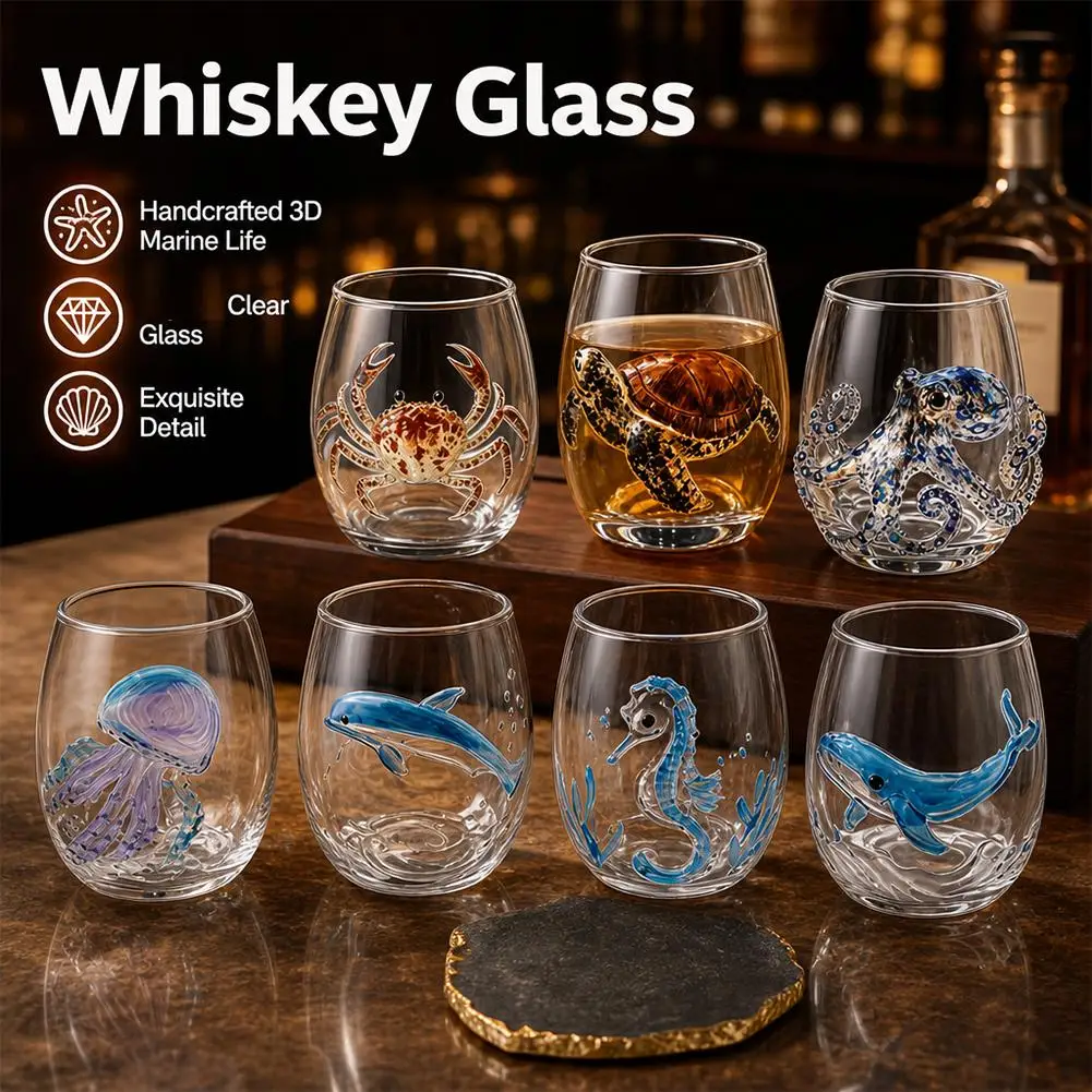 Handmade Marine Animal Glassware 3D Sea Turtle Stemless Wine Glass Ocean Theme Barware Drinking Tumbler Home Decor