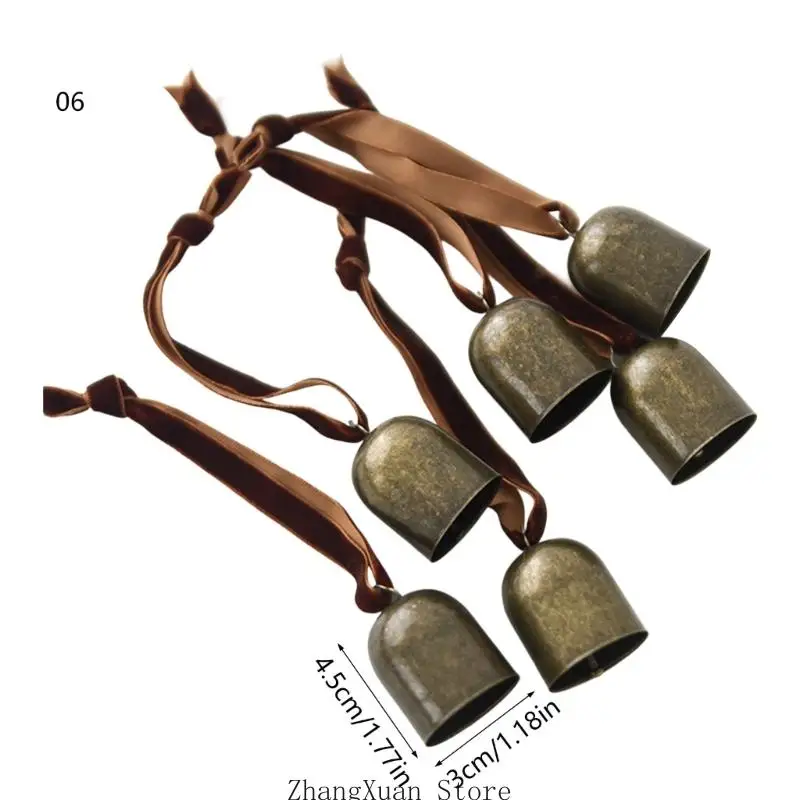 Set aus 6 Weihnachtsglocken, Metallglocken mit Stoffbandaufhängern für Kranzdekoration, Geschenkverpackung und saisonale Dekorationen 3XUF – Detail 6
