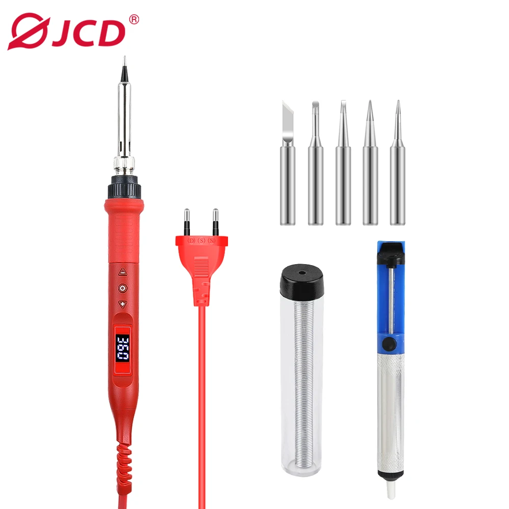 

JCD 80W Digital Electric Soldering Iron Kit 110V/220V Temperature Adjustable Welding Tools Ceramic Heater Soldering Tips Rework