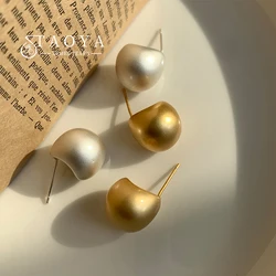 2023 European and American Minimalist Matte Brushed Metal Drop Shaped Earrings For Women's Exquisite Fashion Jewelry Accessories