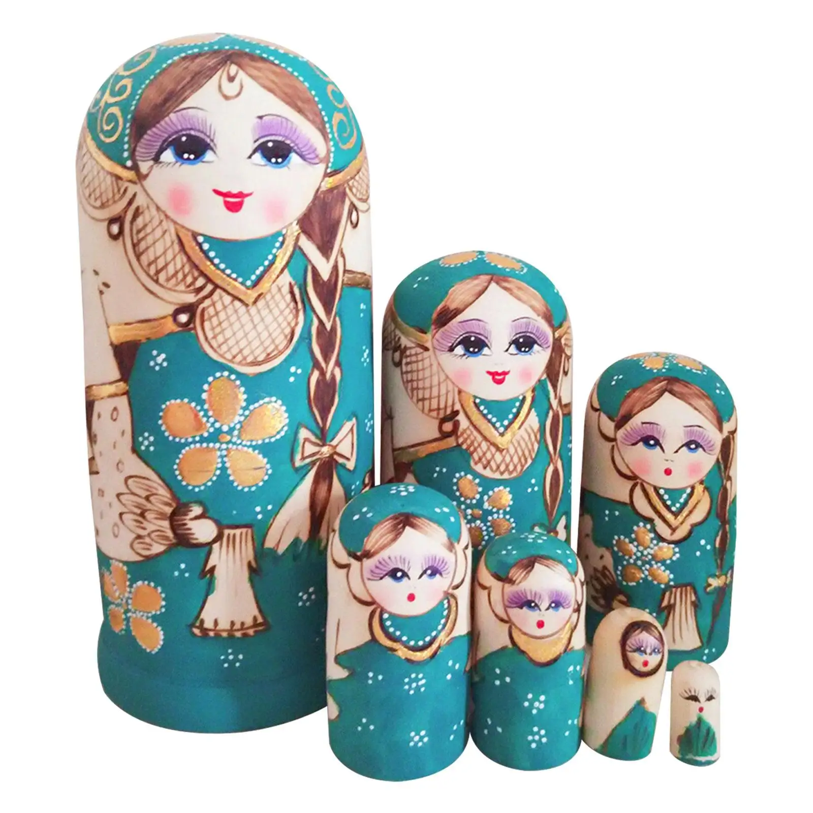 7x Wooden Russian Nesting Doll Wood Stacking Nested Set for Table Halloween