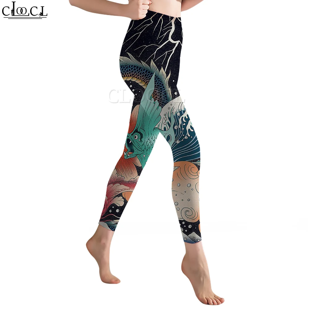 Cloocl moda feminina legging ukiyo-e padrão 3d impresso calças para treino feminino push up jogging cintura alta calças de yoga