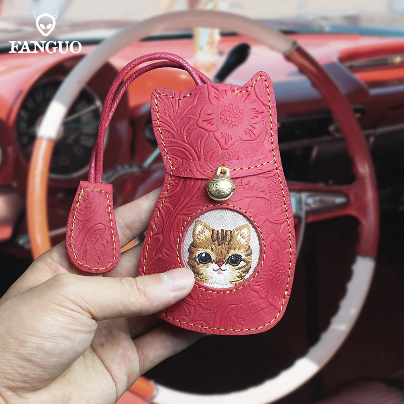 

Genuine Leather Key Holder Bag Handmade Cowhide Car Smart Key Ring Pull Out Housekeeper Keys Chain Portable Organizer Box