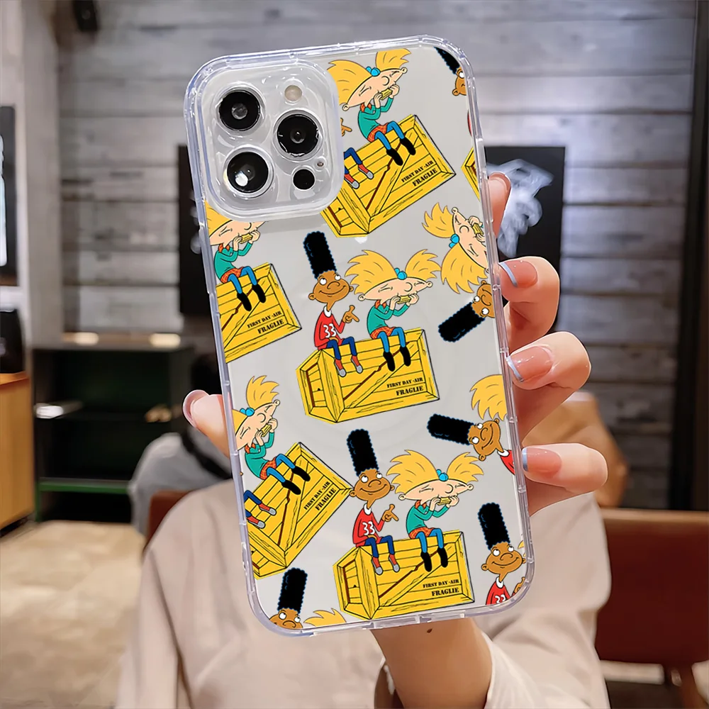 Cartoon Hey A-Arnolds Cool For IPhone 16 15 14 13 12 11 Pro Max Plus Transparent Magnetic Suction Phone Case