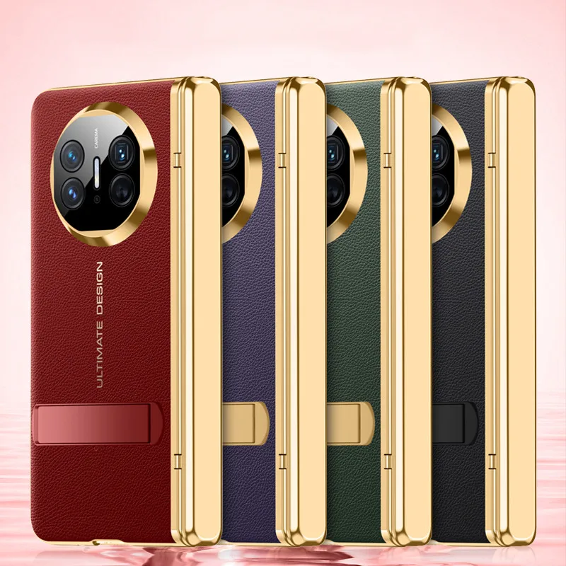 

Leather With Privacy Screen Tempered Glass Protector Case for Huawei Mate X5 X3 All-inclusive Spring Hinged Holder Cover