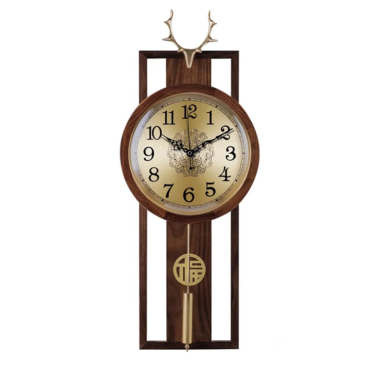 New Design Ancient Brass Wall Clock For Living Room Decoration Antlers Clock Vintage Hanging Clock