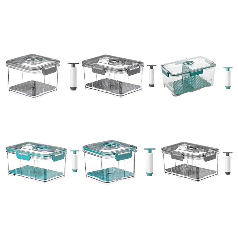 Vacuum Food Storage Container Transparent Fridge Organizer With Drain Net Capacity Food Dispenser For Kitchen