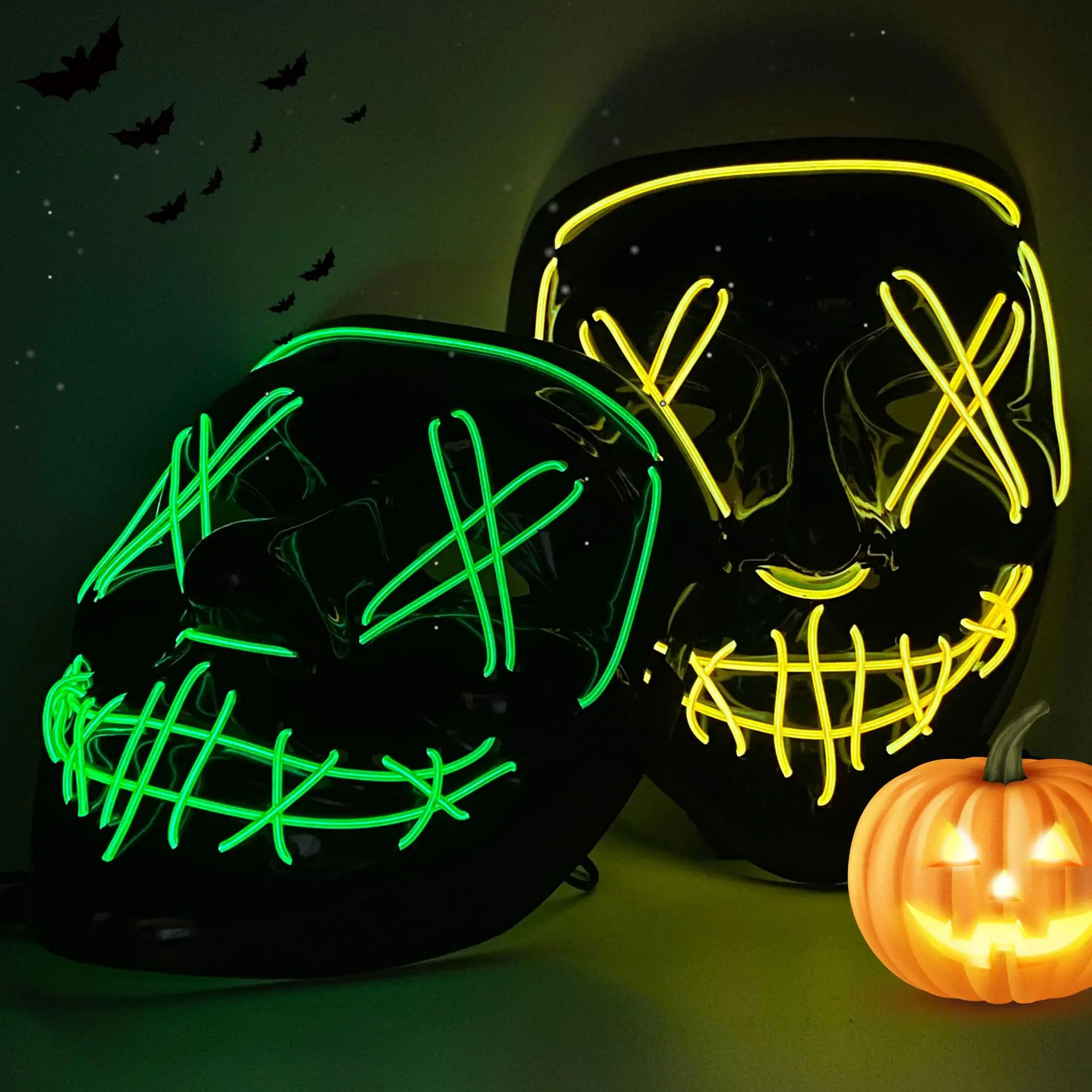 Wireless Halloween Neon LED Purge Mask Masque Masquerade Party Masks Light Grow in the Dark Horror Mask Glowing Masker