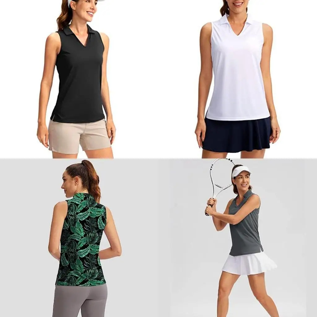 

652F Women's V-Neck Top Sleeveless Shirt Tennis Golf Work Top with Collar Sports Training Tanks Top for Fitness