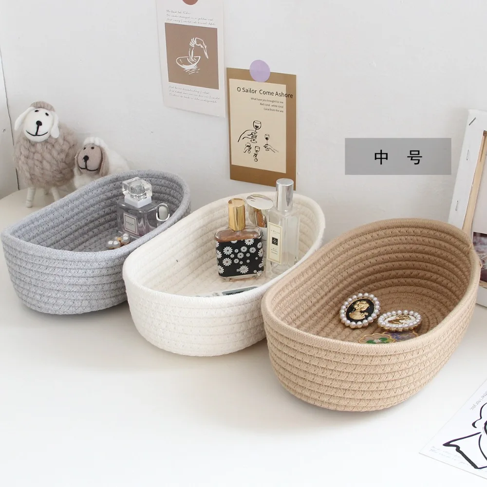 Nordic Style Fashion Cotton Rope Desktop Storage Basket Cotton Rope Handmade Minimalism Desktop Storage Basket