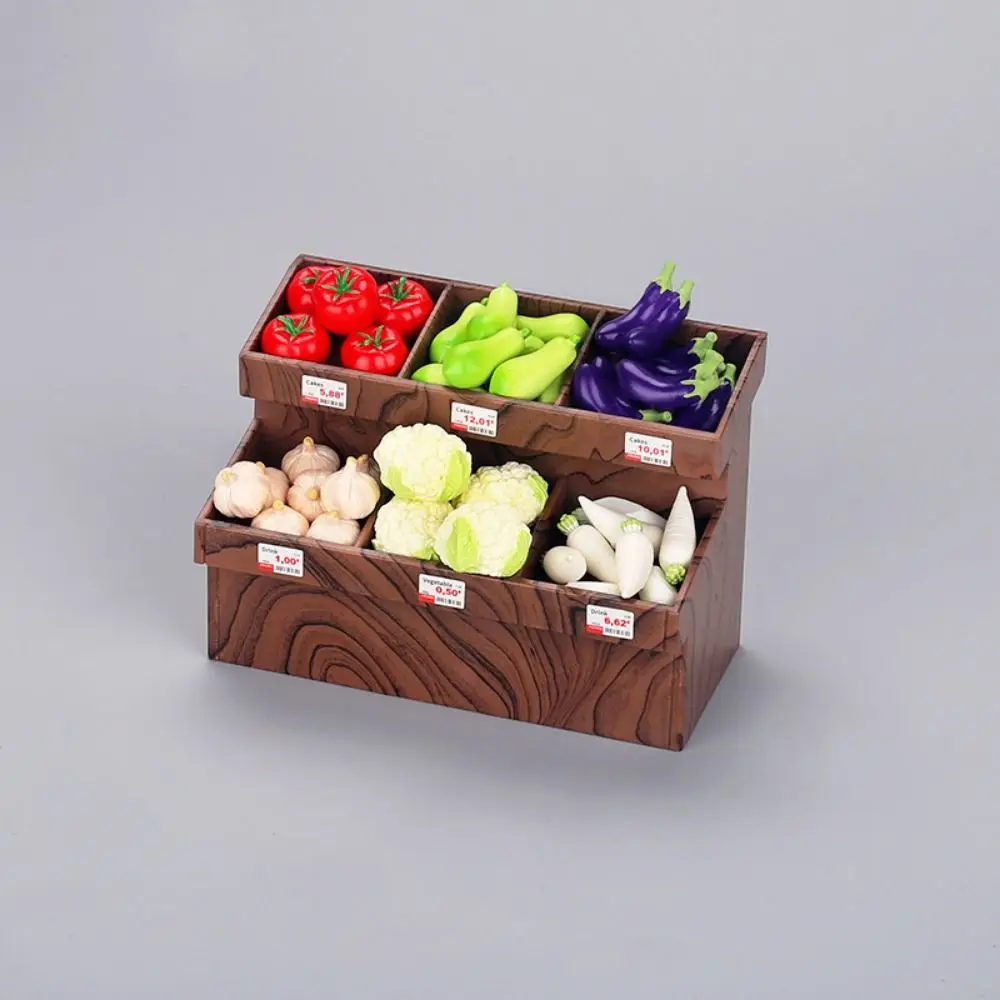 Muebles en miniatura para muñecas, Mini estante para verduras, estante de almacenamiento, puesto de verduras, gabinete para aperitivos simulado, estante para frutas de dibujos animados