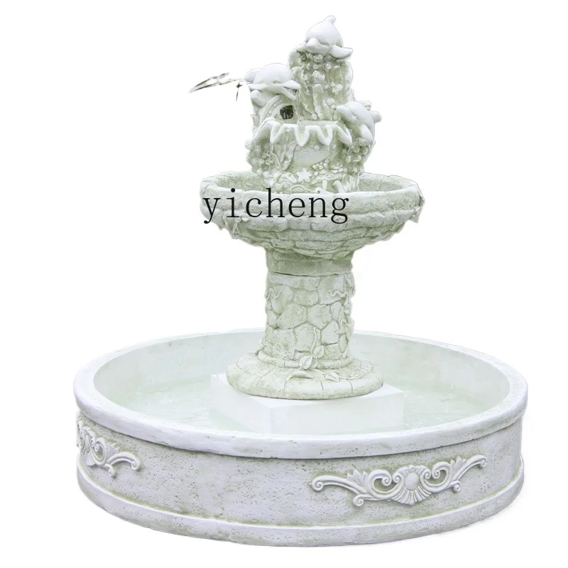 XL Flowing Water Fountain Villa Courtyard Garden Mediterranean View Fish Pool Fountain Ornament