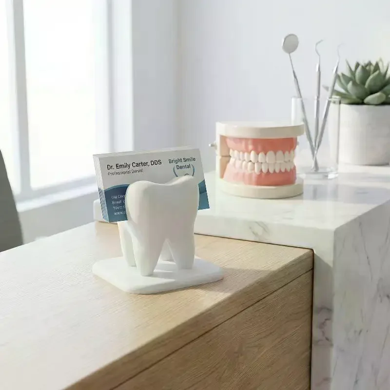 Cute Teeth Modeling Business Card Storage Box Decorative Display Stand for Dentist Office Front Desk