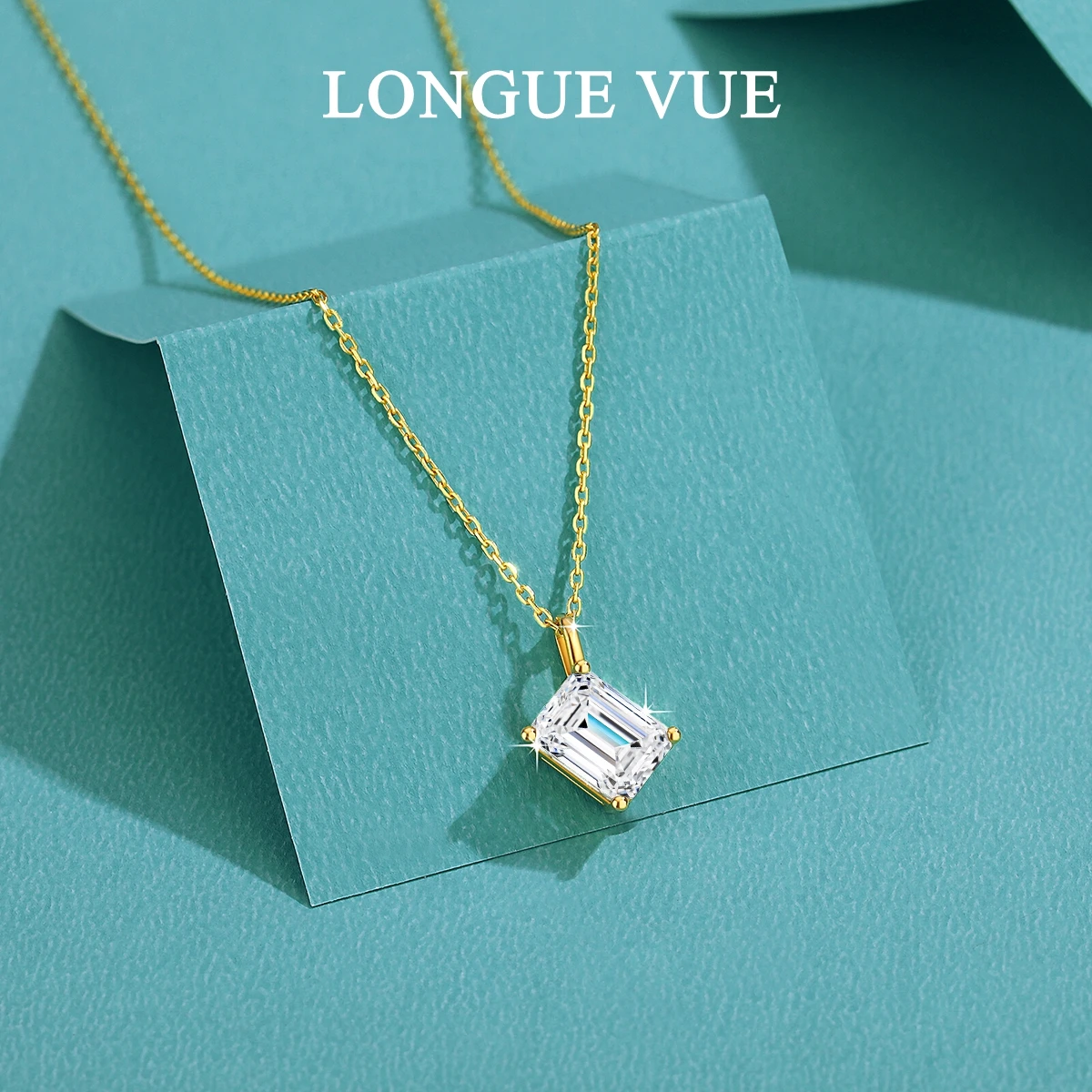 

D Color Emerald Cut Moissanite Diamond Pendant Necklace AU585 Gold 14K Jewelry Gifts for Women Clavicle Chain Minimalist Style