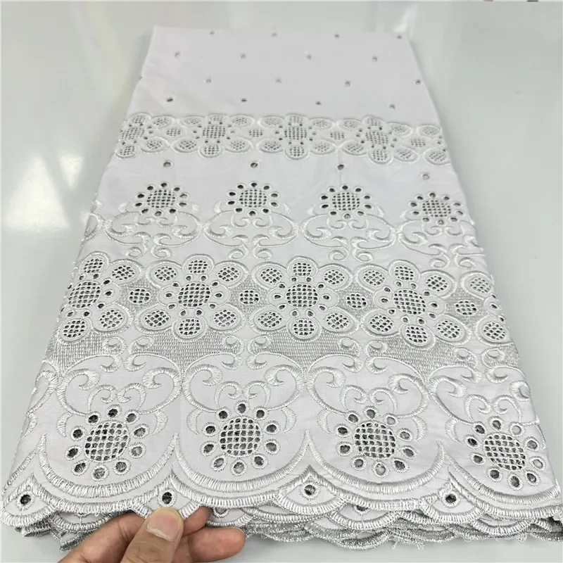 5 Yards Nigerian 100% Cotton Polish Satin Embroidery Fabric High Quality Swiss Voile Lace Material For Men Dubai Style 18L107311