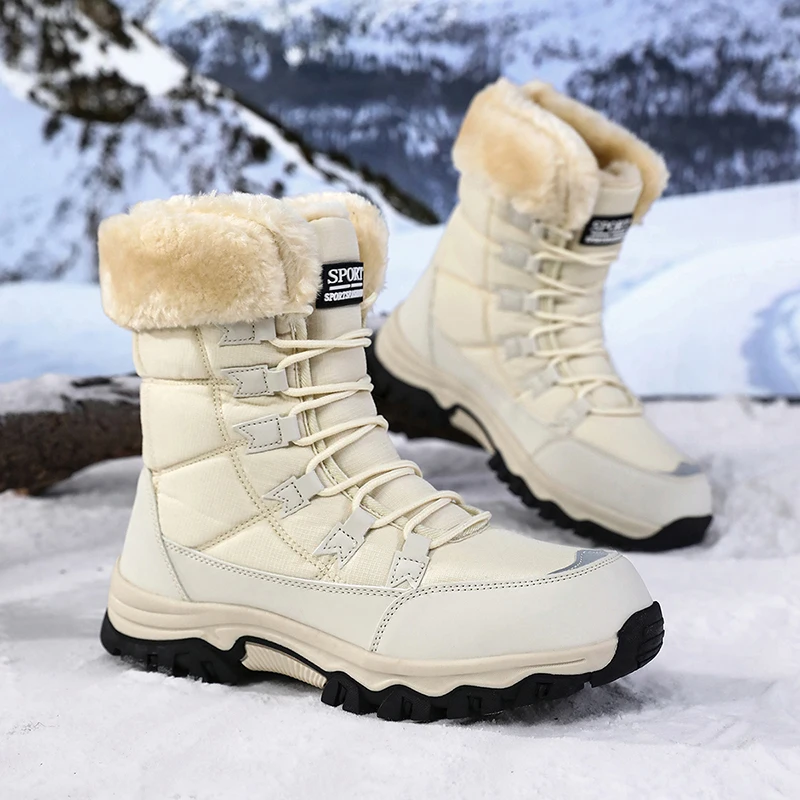 Winter-Barfußstiefel für Damen, Winter-Schneestiefel für Damen, Plüsch-Warme Knöchelschuhe, Rutschfeste Outdoor-Wasserdichte Wanderschuhe in Übergrößen – Detail 14