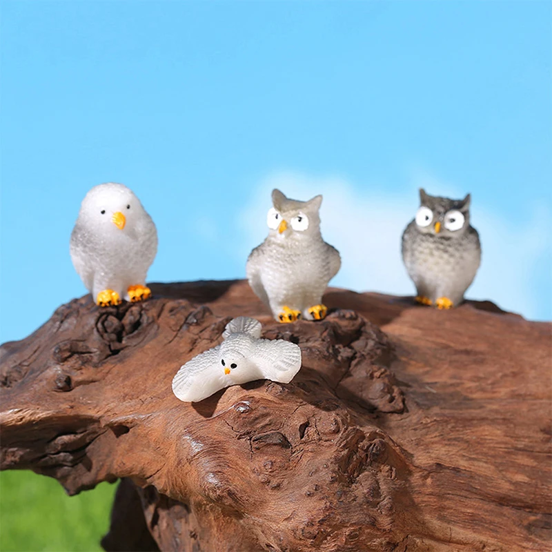 Figurines Miniature Cute Owl Micro Landscape Resin Crafts Ornaments For Home Decorations Kawaii DIY Flower Pot Accessorie