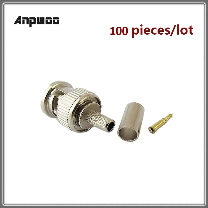 3-Piece BNC RG58 RG59 RG60 Male Plug Crimp Connectors for CCTV Camera Connect Anpwoo BNC Communication Converter  sercurity IPC