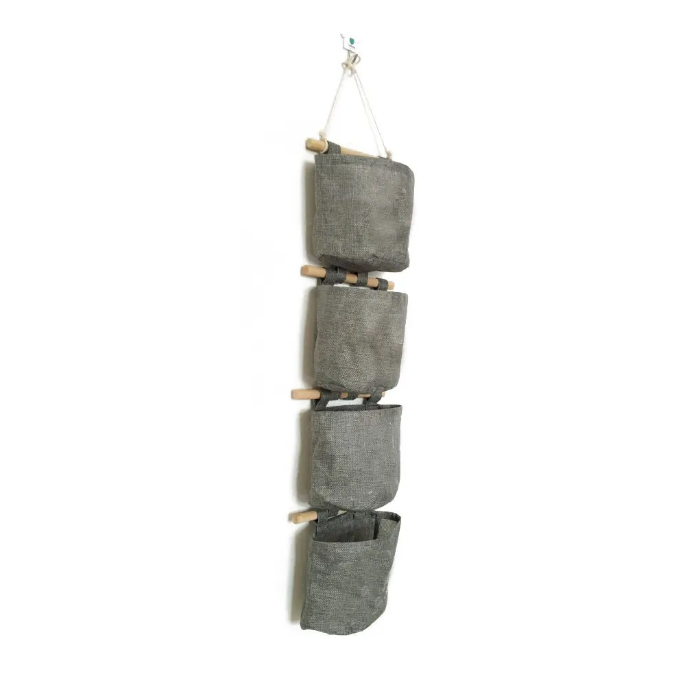 

Navy Wind Storage Bag Vintage Linen Hanging Organizer Wall Mounted Wooden Pole Bags Bedroom Kitchen Bathroom Study Room
