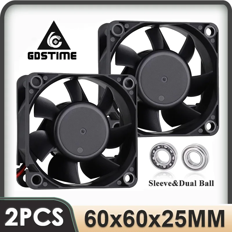 2szt Gdstime 60x60x25mm 5V 12V 24V DC Wentylator chłodzący Mały 6025 2Pin Bezszczotkowy silnik PC Chłodnica obudowy Wentylator osiowy