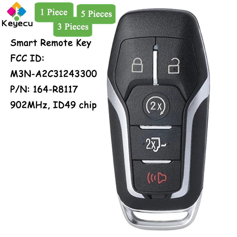 

KEYECU Smart Remote Control Key With 5 Buttons 902MHz 49 Chip for Ford F-150 F-250 2015 2016 2017 Fob M3N-A2C31243300 164-R8117