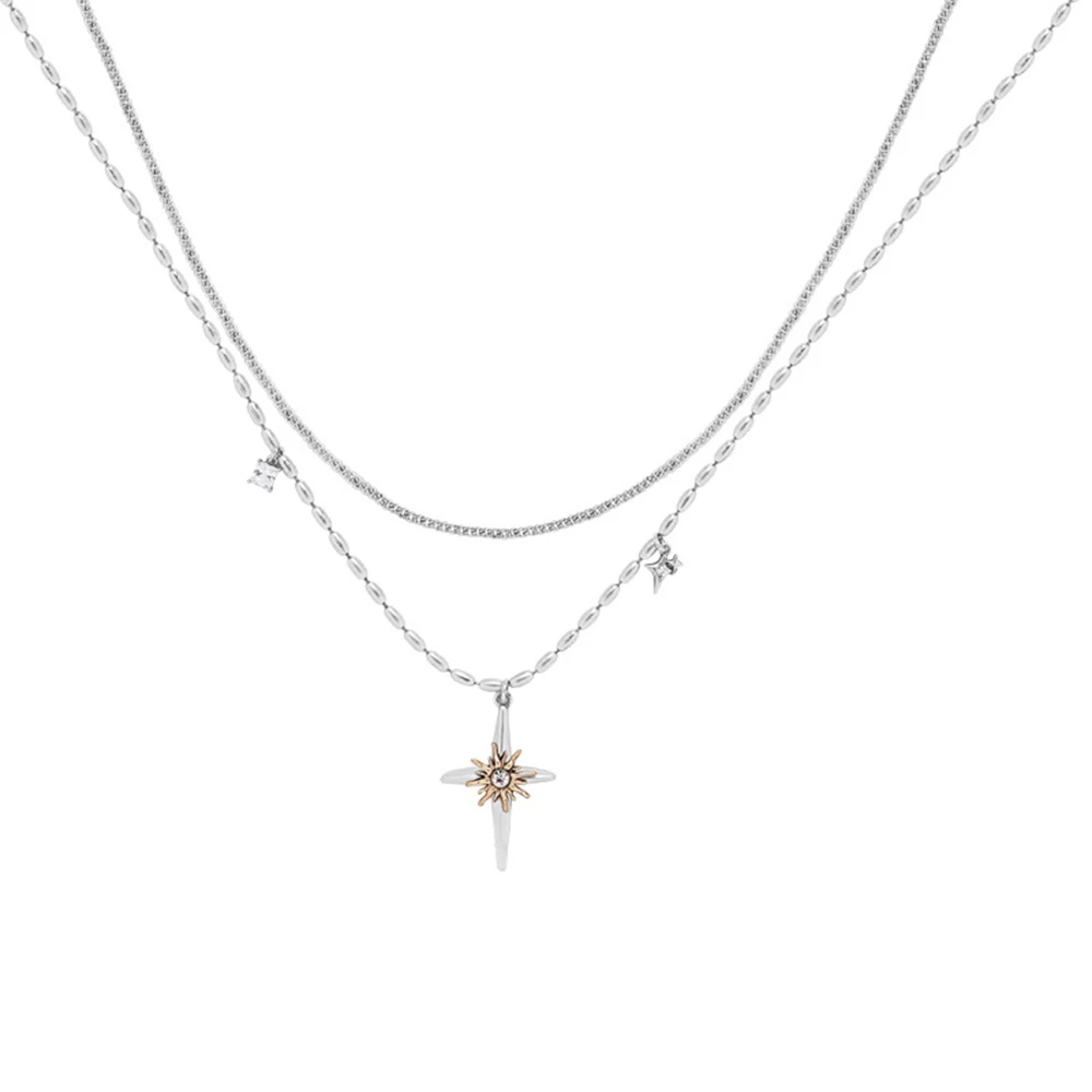 Eetit Vintage Double-Layer Chain North Star Pendant Necklace for Women Fashion Summer Charm Chic Jewelry Accessories Gift