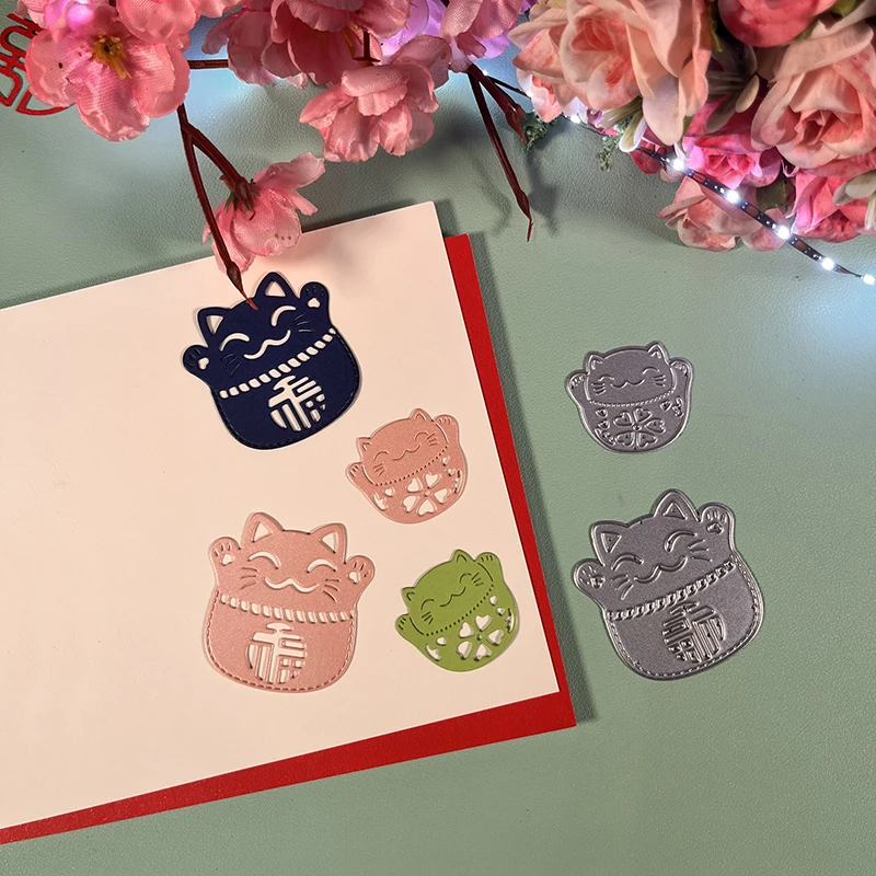 DUOFEN Matrices de découpe en métal, culture asiatique, chat porte-bonheur chinois et japonais, pochoir de découpe, DIY, pour album de scrapbooking, nouveauté 2026