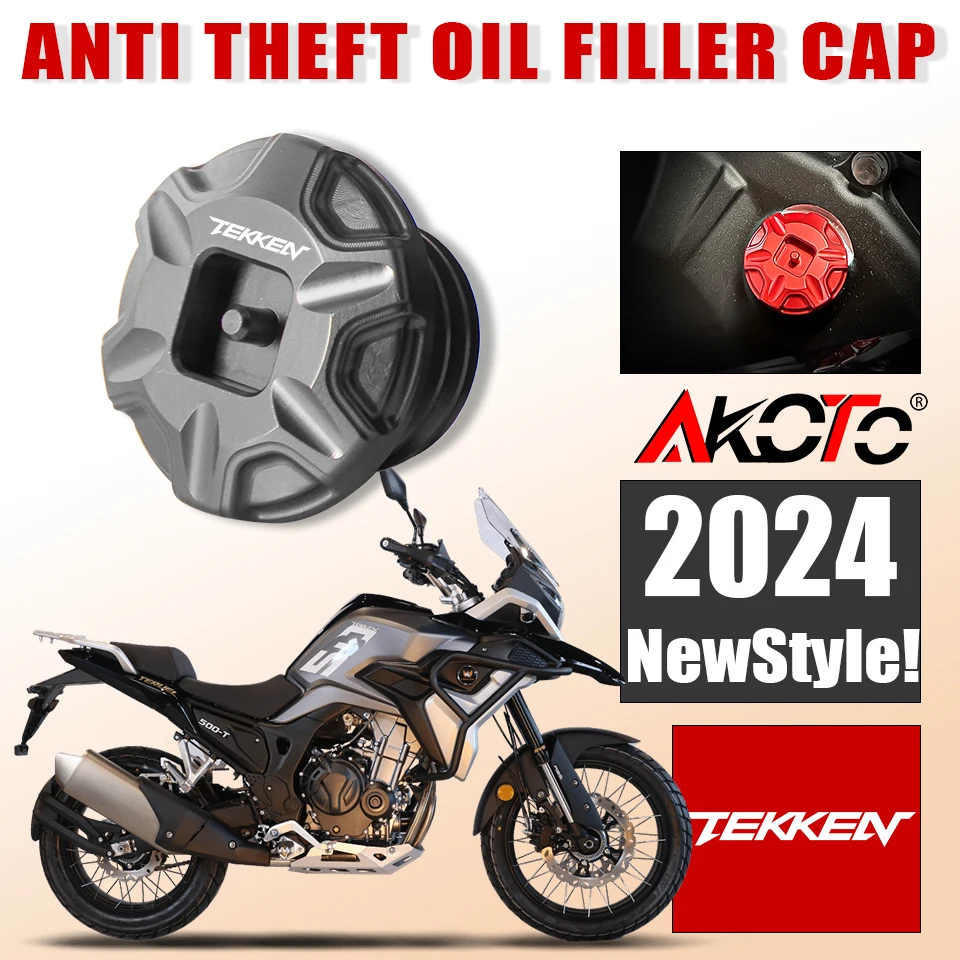 Motocicleta Anti-roubo Oil Filler Cap, Tampa do óleo do motor para RVM Tekken 500, 500TK, 500X Trail, JAWA Adventure 500T K, Acessórios da motocicleta