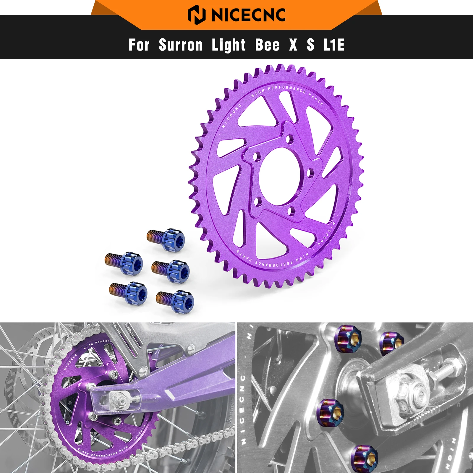 

NICECNC For Surron Light Bee X S L1E 2017-2024 Electric Dirt Bike 48T Rear Sprocket & Rear Sprocket Bolts For Segway X160 X260
