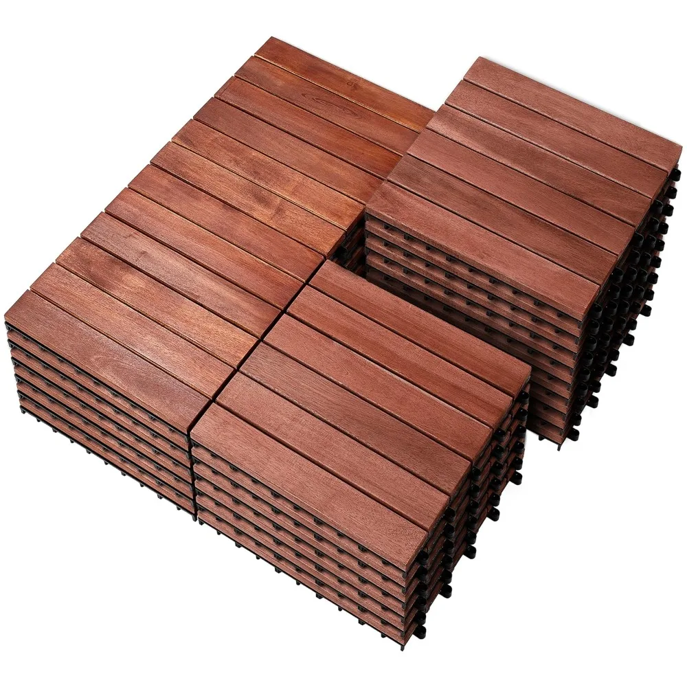 

PrimeZone 27 PCS FSC Certified Acacia Wood Interlocking Patio Deck Tiles - 12" X 12" Indoor Outdoor Waterproof Flooring Tiles