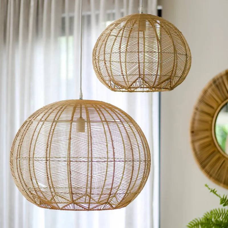 

Modern Rattan Woven Pendant Light Teahouse Homestay Personality Hanglamp Bedroom Living Room Decor Silent Wind Lighting Fixtures