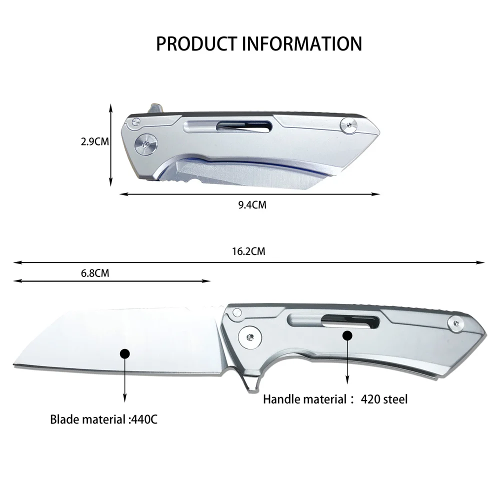 Ball Bearing Pocket Flipper Folding Knife 440C Tanto Blade Stainless Steel Handles Outdoor Camping Hunting Knives Tactical Tools