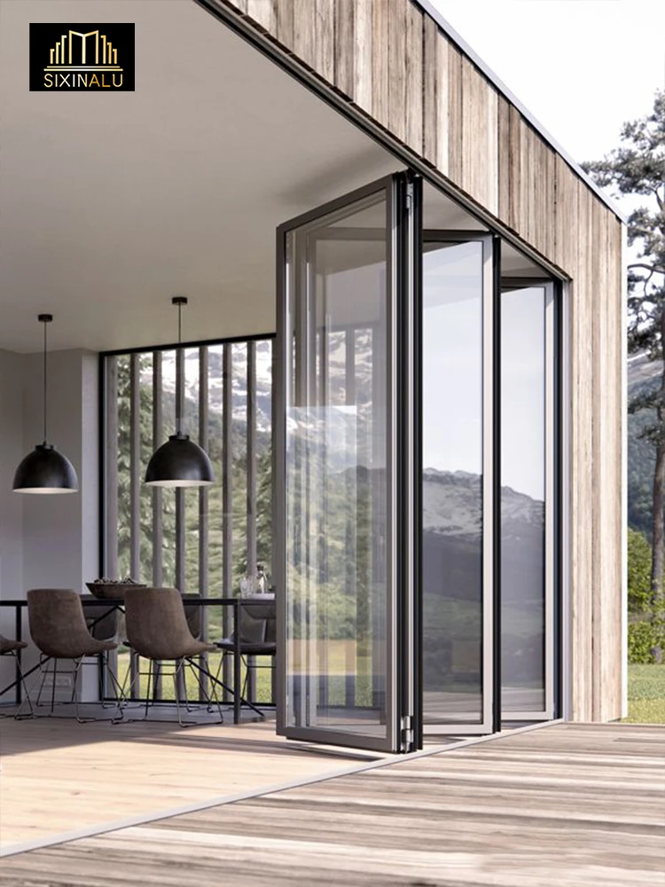

Sixinalu 68/75mm Sliding Folding Door Exterior Accordion Bi-fold Patio Door Aluminum Double Glazed Front Door Home Decor Custom