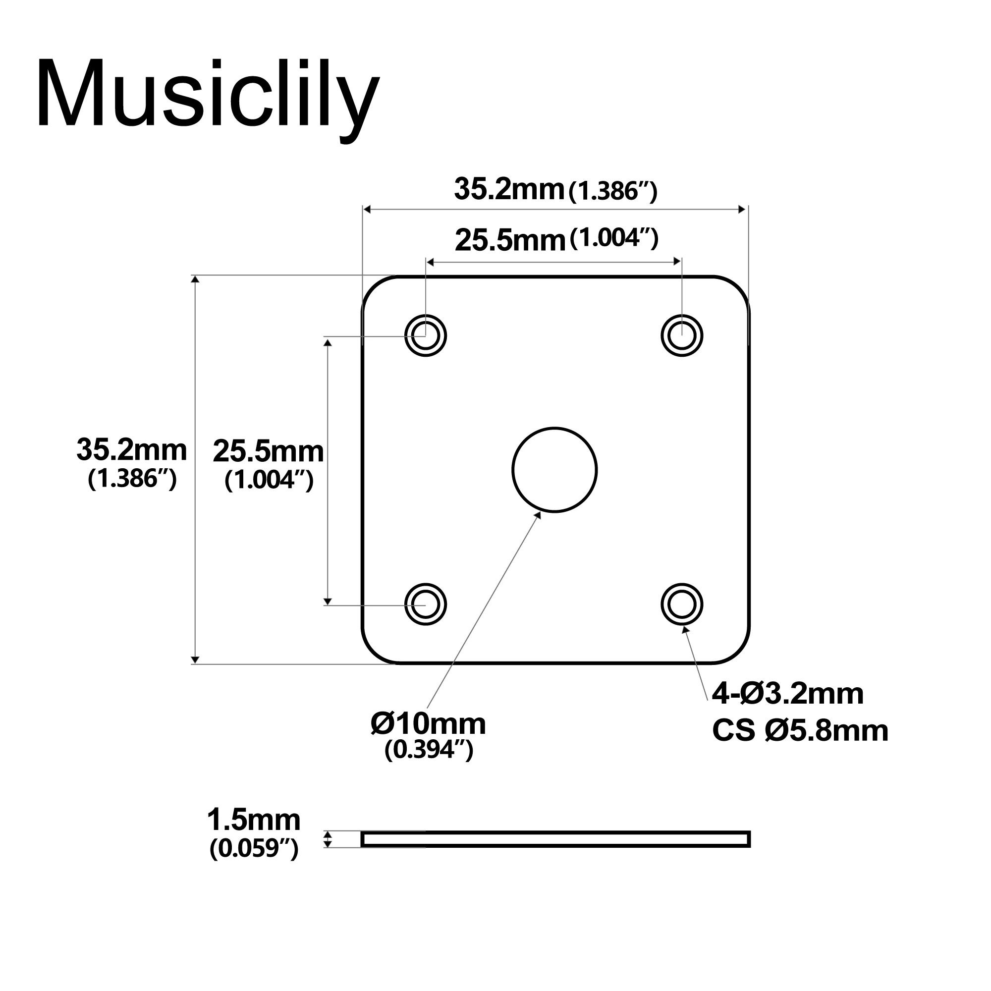 Musiclily Pro Steel Flat Bottom Square Jack Plate for Epiphone USA Les Paul Style Electric Guitar