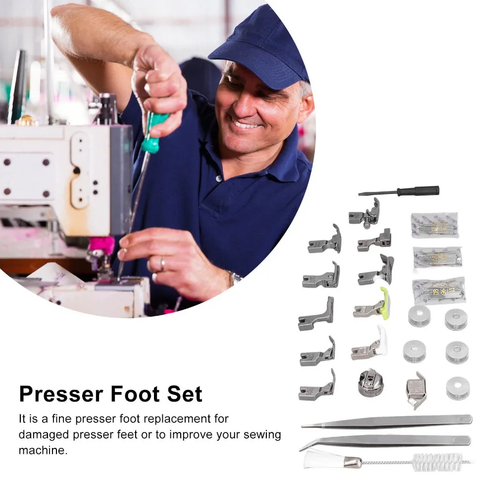 

Stainless Steel Presser Foot Set Plastic Storage Box Multiple Pieces Sewing Machine Presser Foot Presser Feet Kit Embroidery