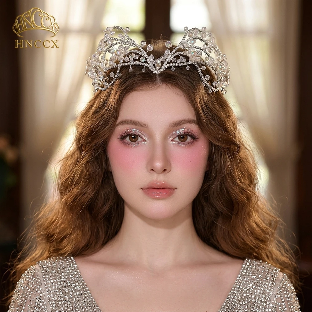 HNCCX Luxury Wedding Crystal Tiaras AB Rhinestone Floral Crown Crystal Bridal Headband Elegant Queen Headwear For Wedding HP676