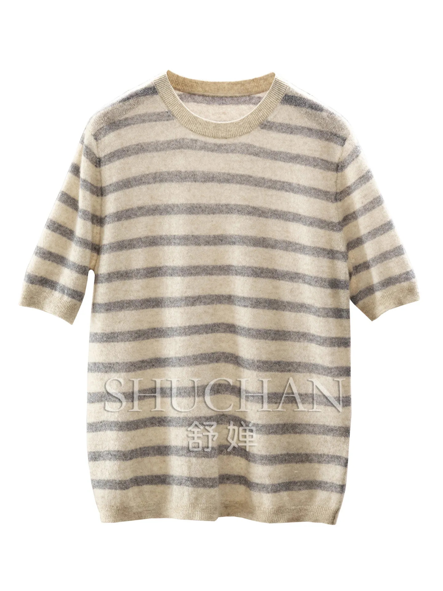 Soft Pullover Ingenuity High-end 94% Cashmere Pair Striped Short Sleeve Sweater Women's E217