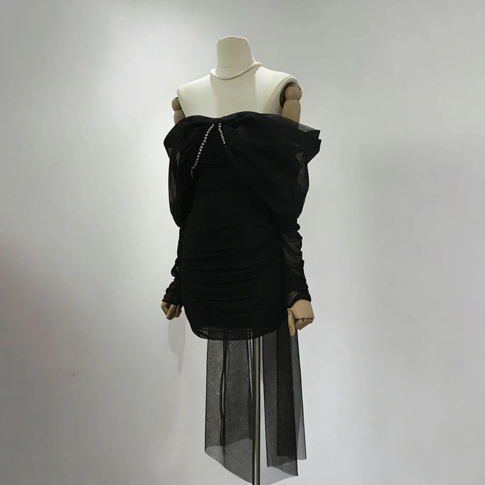 Sukienki damskie wyszczuplające z kokardą, eleganckie sukienki na imprezę, sukienki z długim rękawem, dopasowane sukienki mini, streetwear, tuniki z wysokim stanem, sukienki na studniówkę