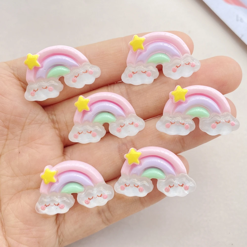 10Pcs New Cute Resin Cartoon Unicorn, Rainbow Series Flat Back Scrapbooking DIY Jewelry Craft Decoration Accessories