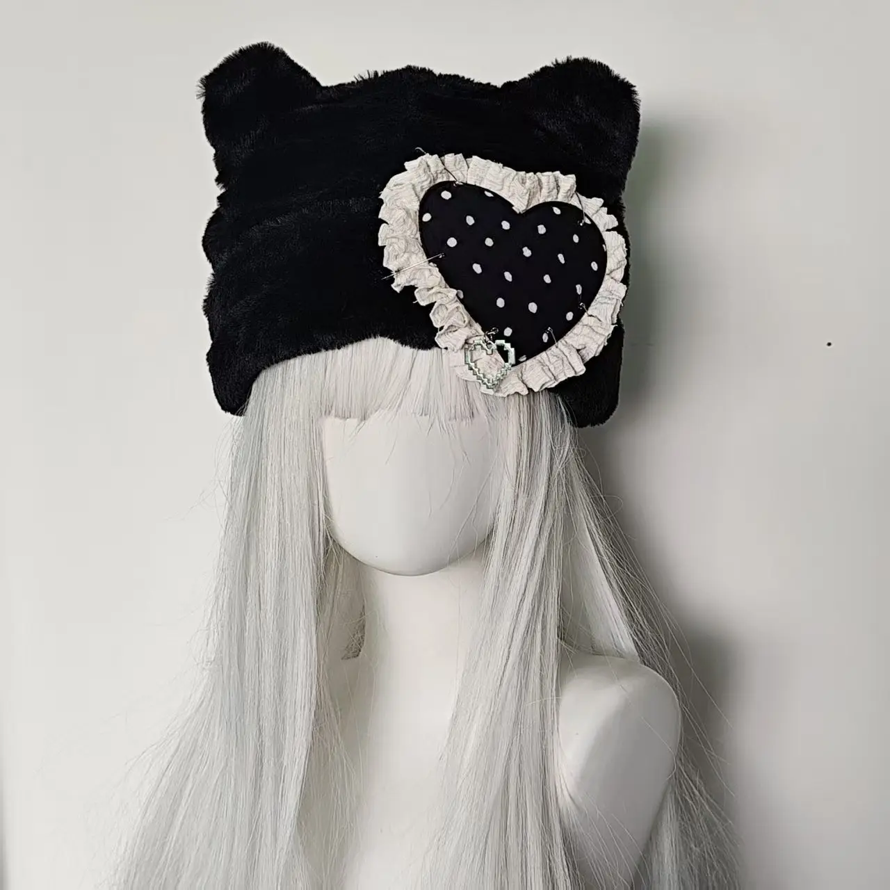 Subcultural Wave Point Love Cat Ear Hat Winter Warm Cute Soft Girl Hoodie Sweet Aesthetic Winter Accessories