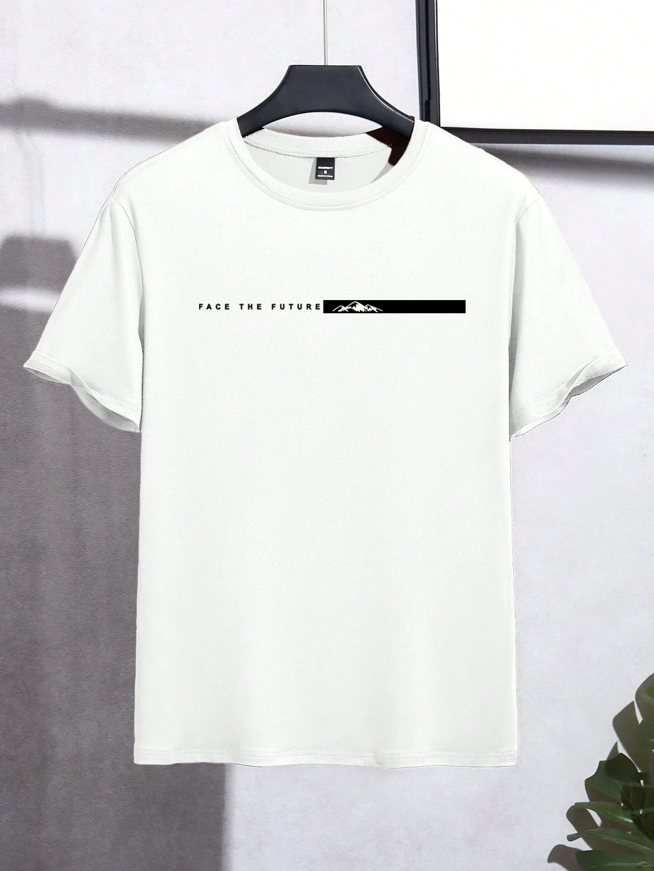 Men's Summer 100% Cotton Casual Fashion FACE THE FUTURE Letter and Mountain Printed Short Sleeve T-shirt