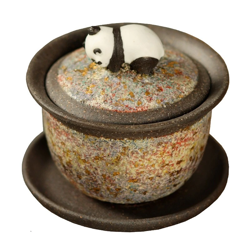 Rock Mine Panda Gaiwan Teacup Gaoyue Handmade Tea Set Sancai Gaiwan Single High-end Not Hot Tea Bowl