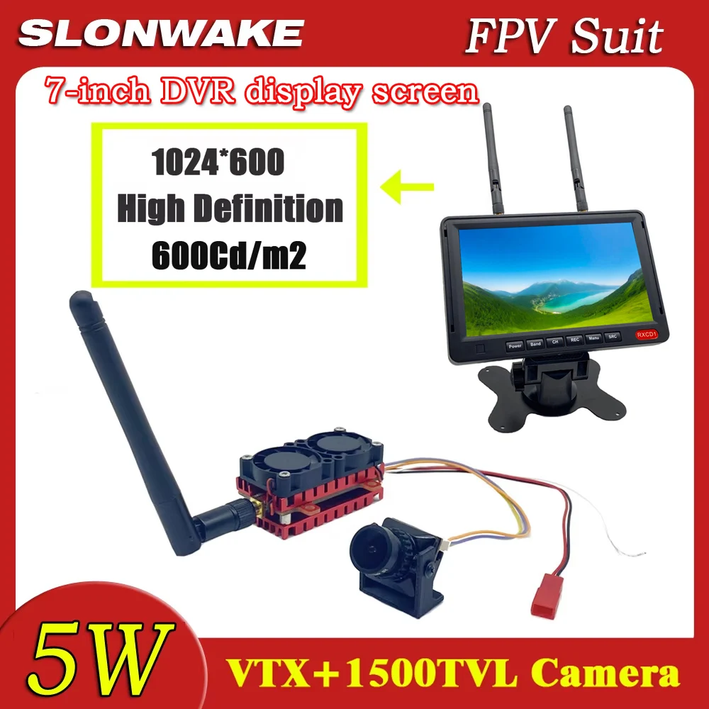 

SLONWAKE long-distance 5W 5.8G 48CH FPV VTXTransmitter CMOS 1500TVLCamera+7 inch ips high light high definition display kit