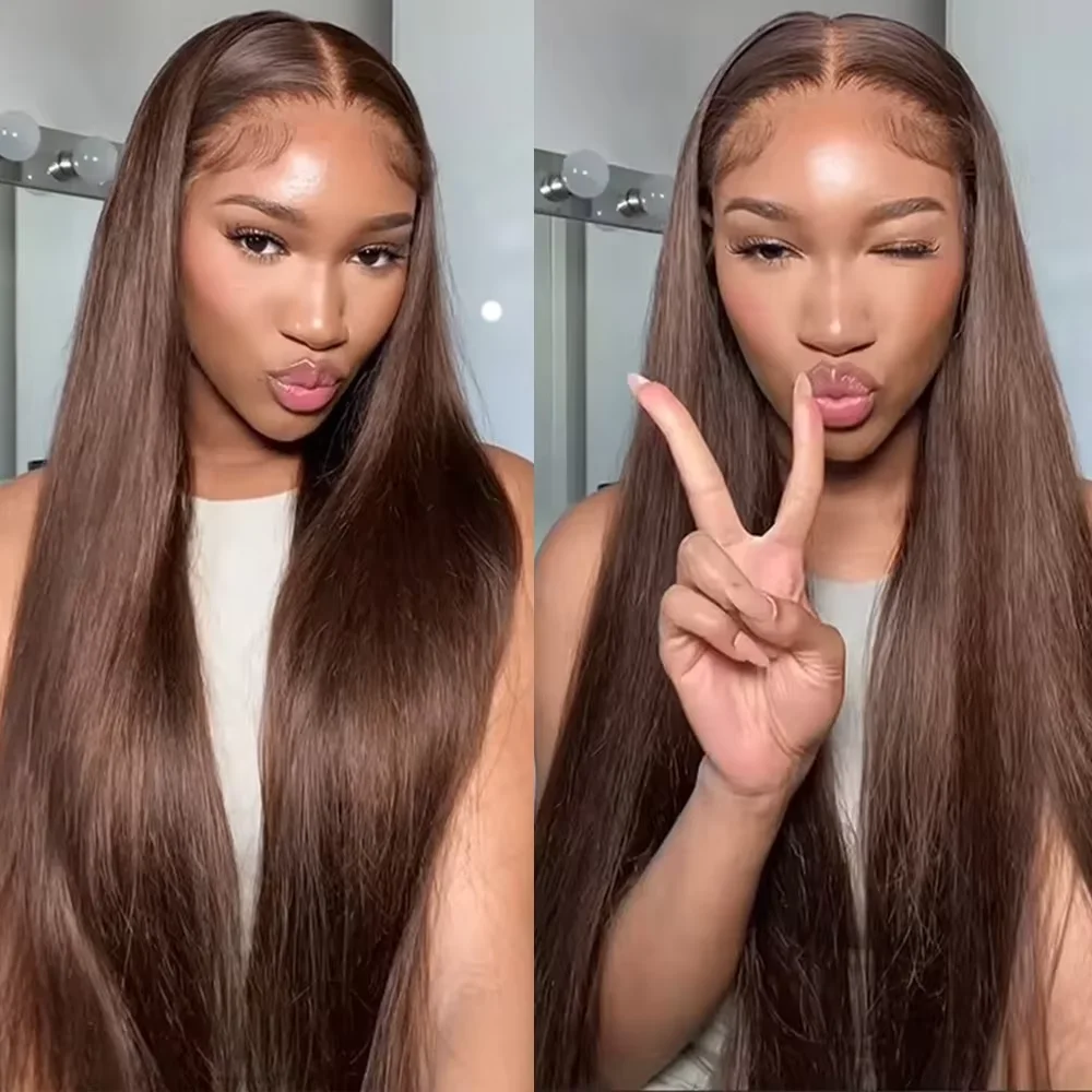 Brown 13x4 HD Lace Frontal Remy Hair Only Melt Skins Brazilian Straight Human Hair 4x4 HD Lace Closure Pre Plucked Free Part