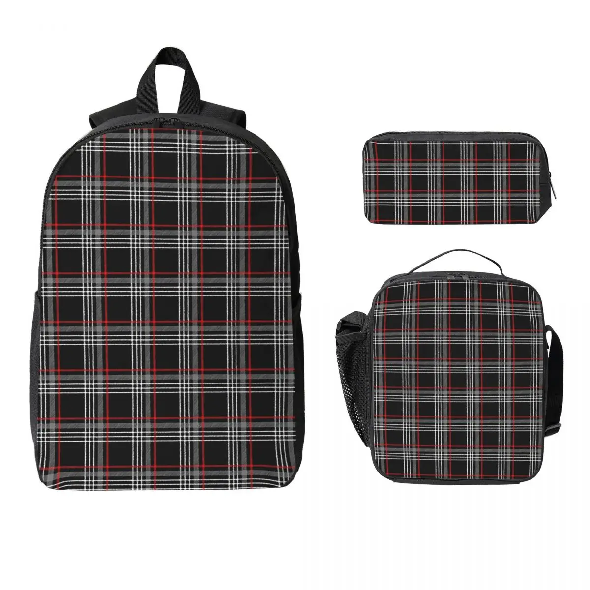 

GTi Tartan Backpack Student BookBag School Bag Computer Shoulder Bags 3ps Insulated Lunch Bag Pencil Case