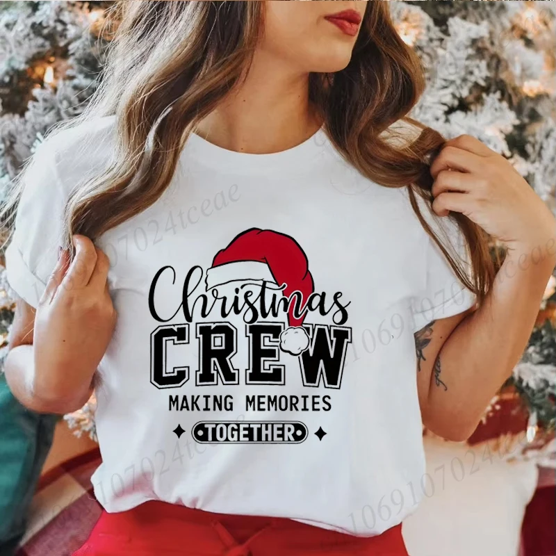 面白いクリスマスクルー一緒に思い出を作りプリント Tシャツ女性ファッションカジュアル半袖クリスマスパーティー Tシャツ服