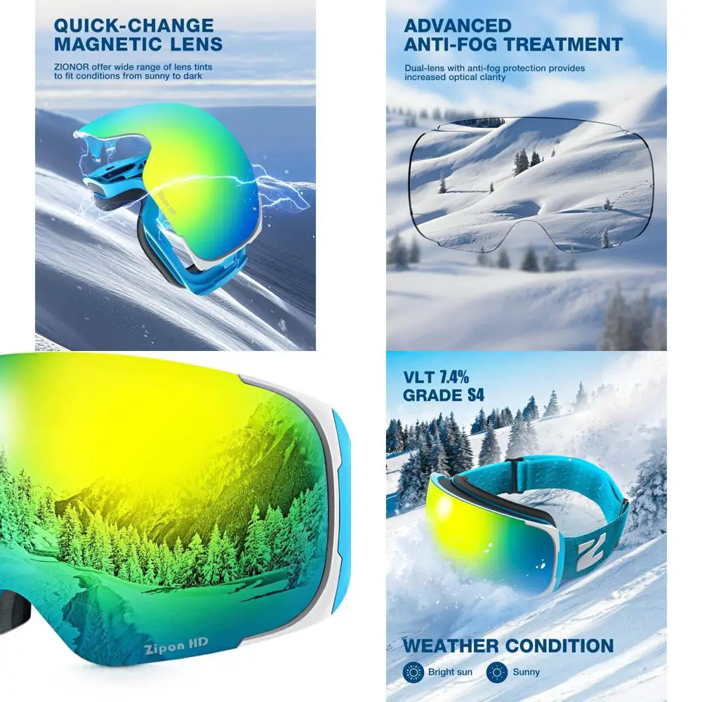

HD Lens Adult Ski Goggles with Zip-on Snowboard Glasses for Men and Women