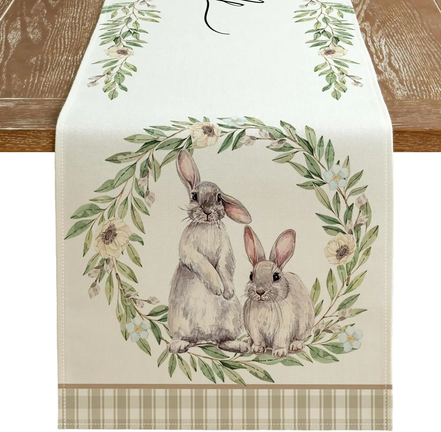 Easter Bunny Rabbit Leaf Floral Linen Table Runner Holiday Party Decor Spring Farmhouse Dining Table Runner Easter Decorations