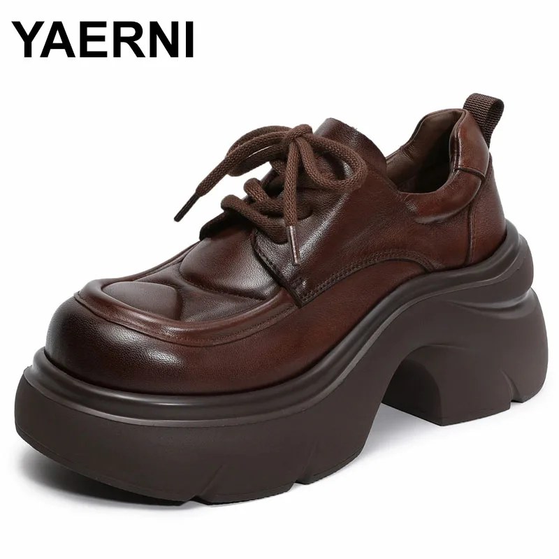 

Top Layer Cowhide Round Toe Women's Shoes Platform Increase Shoes High Heels Autumn Genuine Leather Fashion Shoes